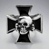 Death Head Skull on Iron Cross Sterling Silver Ring