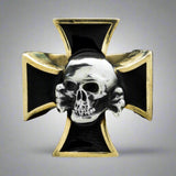 Death Head Skull on Iron Cross Bi Metallic Bronze Ring