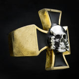 Death Head Skull on Iron Cross Bi Metallic Bronze Ring