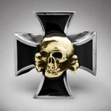 Death Head Skull on Iron Cross Bi Metallic Stainless Steel Ring