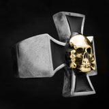 Death Head Skull on Iron Cross Bi Metallic Stainless Steel Ring