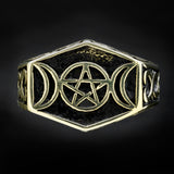 Triple Moon Pentagram Ring