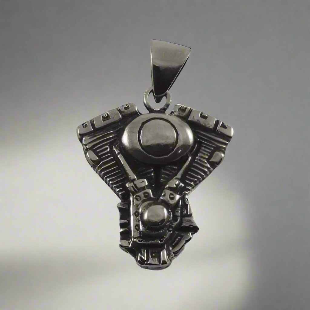 Motorcycle Engine Necklace - Antique Silver Harley Davidson popular Panhead V Twin Pendant