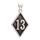 Number 13 Bad Luck Diamond Face Large Sterling Silver Pendant