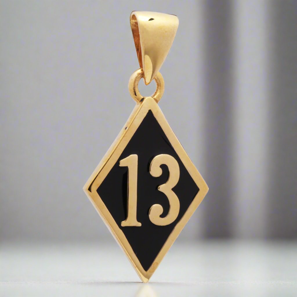 Number 13 Bad Luck Diamond Face Small Bronze Pendant – Big Joes