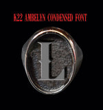 Oval K22 Ambelyn Font 1-Letter Sterling Silver Rings - Ring - Big Joes Biker Rings