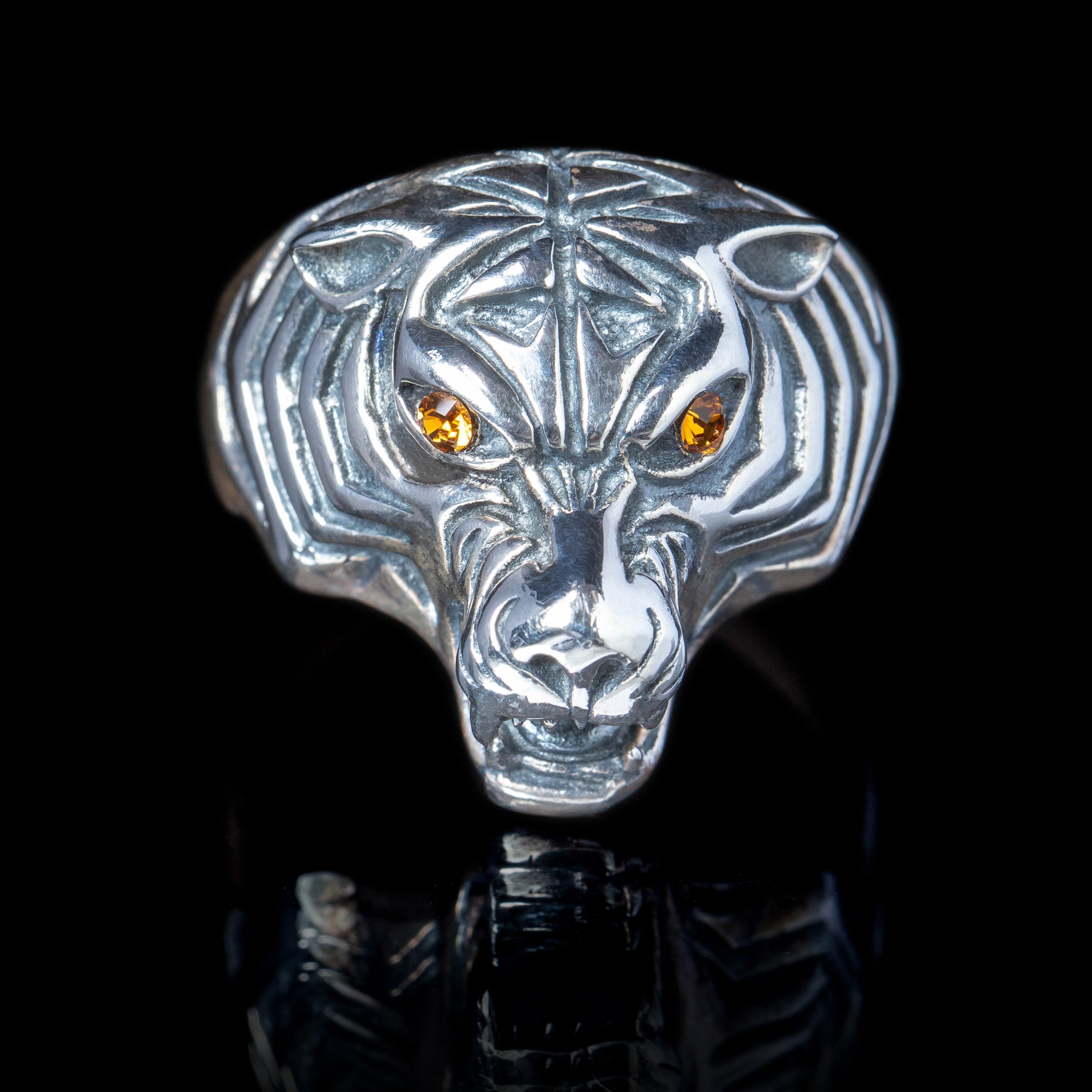 Tiger Ring with Marquise Eyes – Big Joes Biker Rings