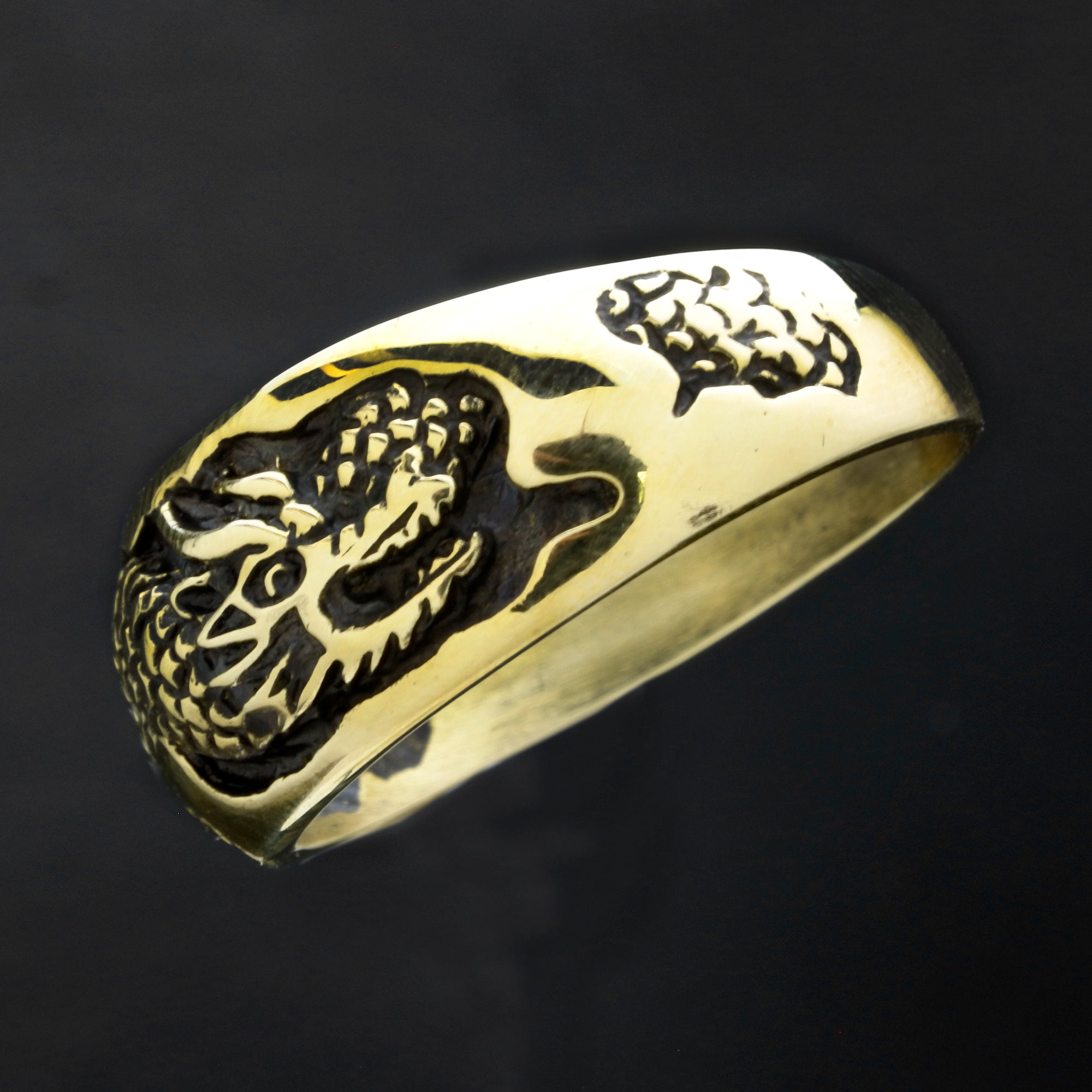 Engraved outlet gold and black dragon ring