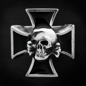 Death Head Skull on Iron Cross Sterling Silver Ring