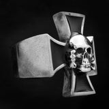 Death Head Skull on Iron Cross Sterling Silver Ring