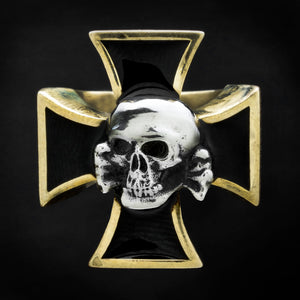 Death Head Skull on Iron Cross Bi Metallic Bronze Ring