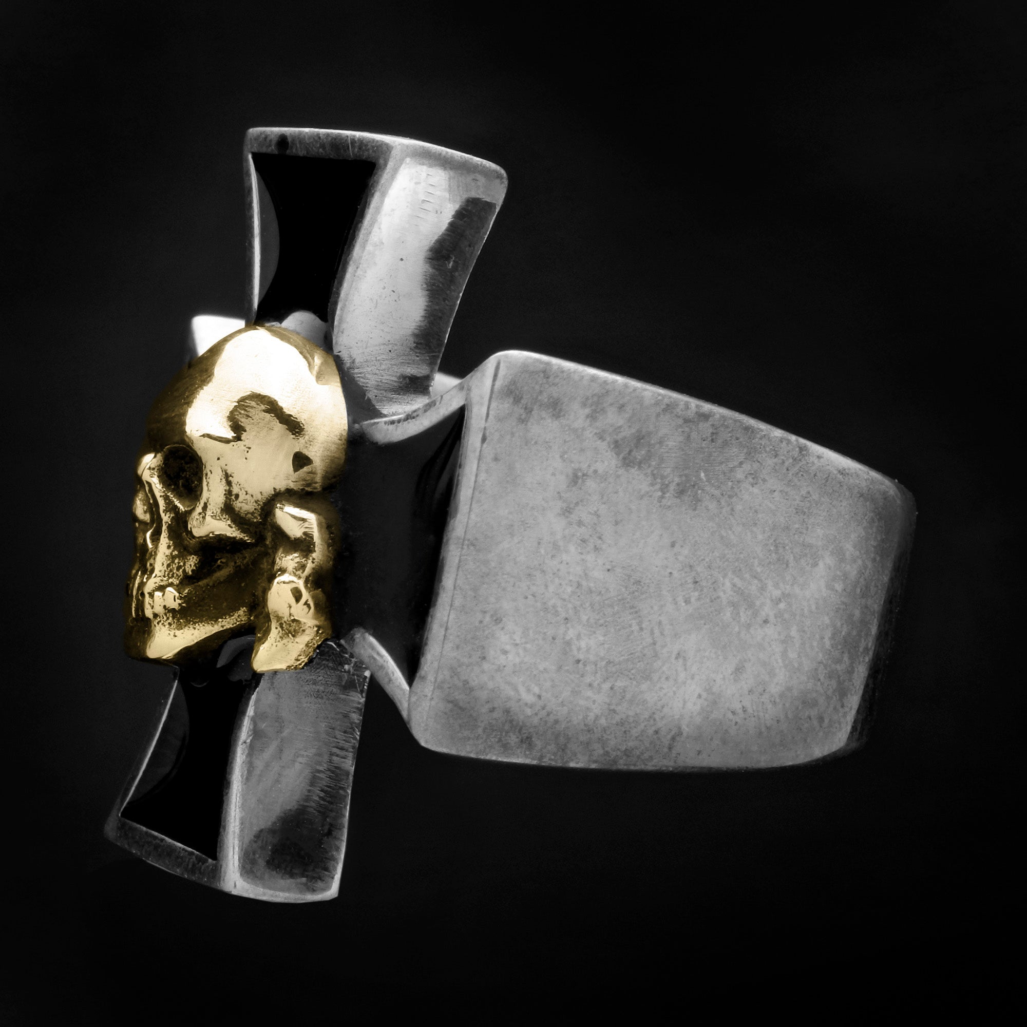 Death Head Skull on Iron Cross Bi Metallic Stainless Steel Ring 