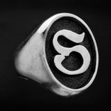 Oval Gothic Font Letter S Stainless Steel Ring