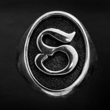Oval Gothic Font Letter S Stainless Steel Ring
