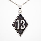 Number 13 Bad Luck Diamond Face Small Sterling Silver Pendant - Pendant - Big Joes Biker Rings