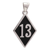 Number 13 Bad Luck Diamond Face Small Sterling Silver Pendant