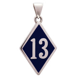 Number 13 Bad Luck Diamond Face Large Sterling Silver Pendant