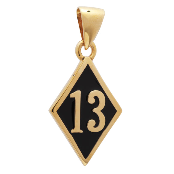 Number 13 Bad Luck Diamond Face Small Bronze Pendant