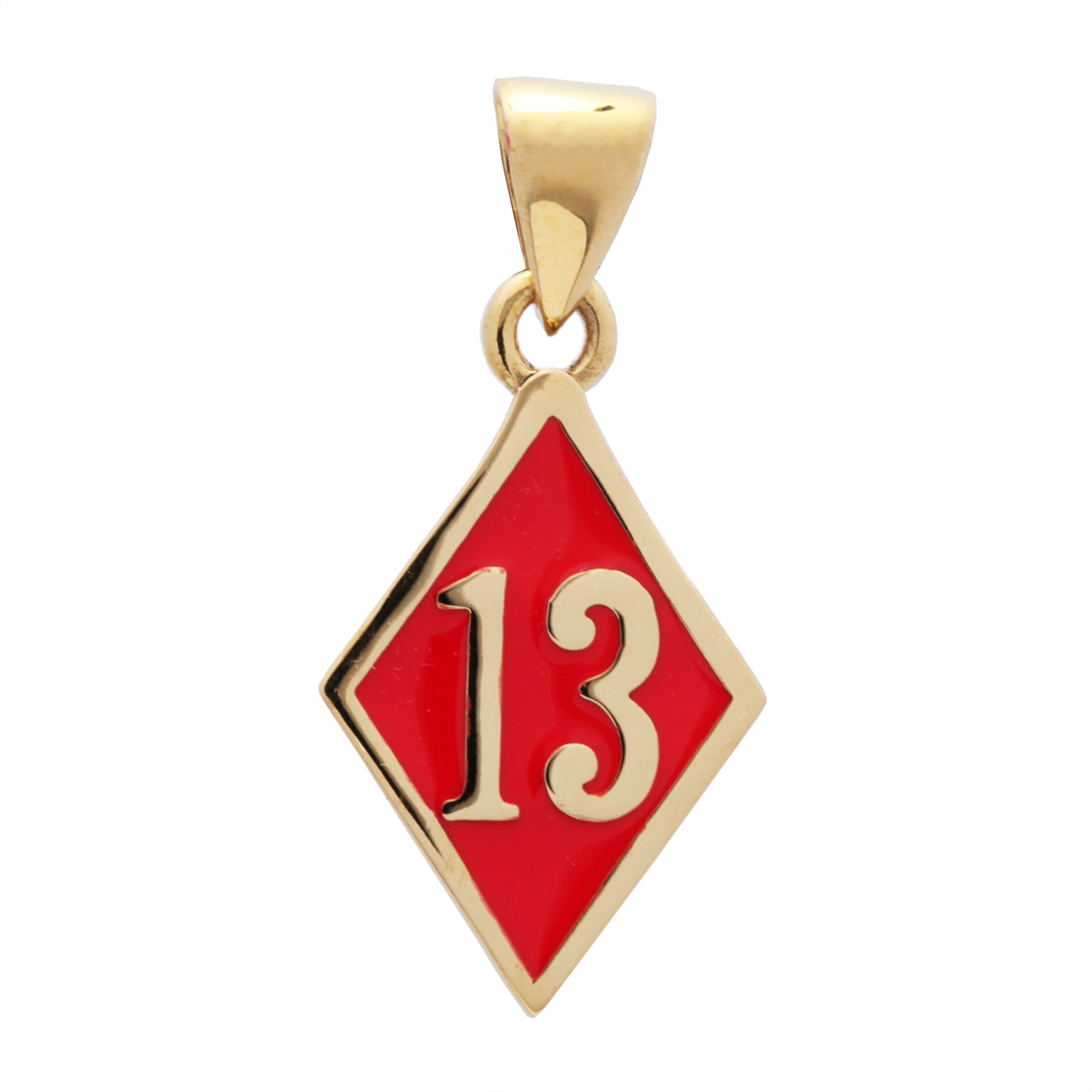 Number 13 Bad Luck Diamond Face Small Bronze Pendant – Big Joes
