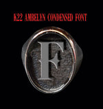 Oval K22 Ambelyn Font 1-Letter Sterling Silver Rings - Ring - Big Joes Biker Rings