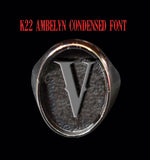 Oval K22 Ambelyn Font 1-Letter Sterling Silver Rings - Ring - Big Joes Biker Rings